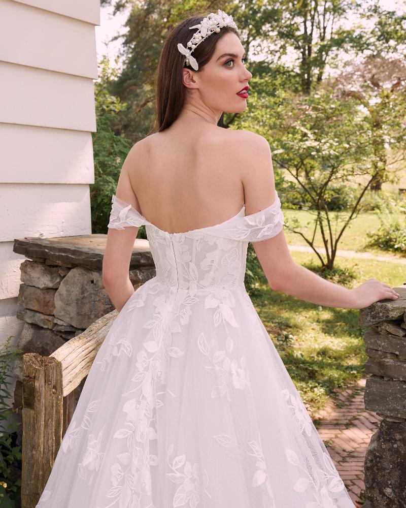La22116 lace off the shoulder wedding dress with pockets and long train4